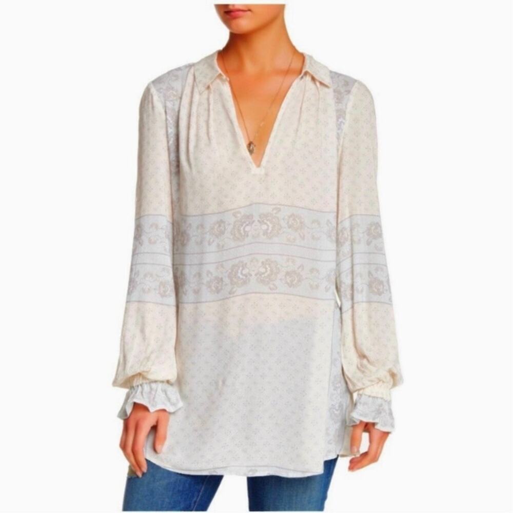Free People Boho Changing Times Tunic Long Sleeve Blouse Shirt XS Oversized
